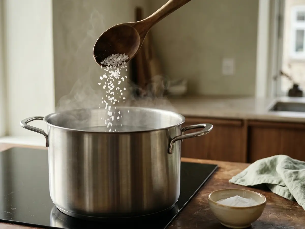 Saltlake til ribbe lages i stor stålkjele med salt og natron på koketopp